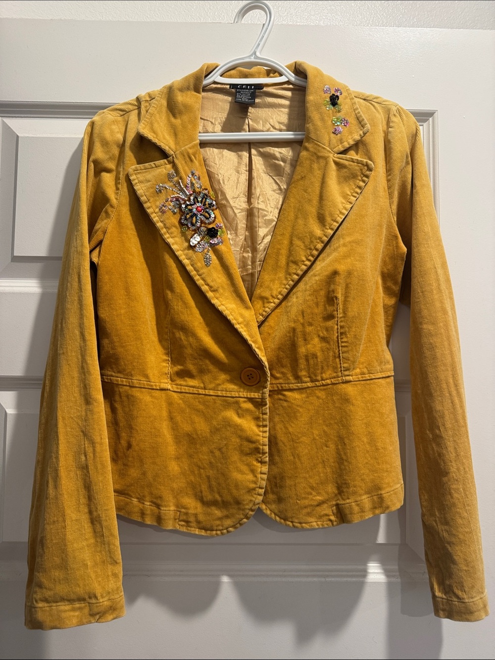 Embroidered Mustard Velvet Blazer - Unknown Brand